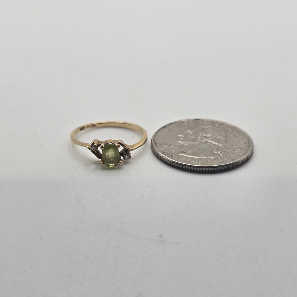 14k Gold and Green/Yellow Citrine Gemstone With White Sappire Ring - Picture 6 of 9